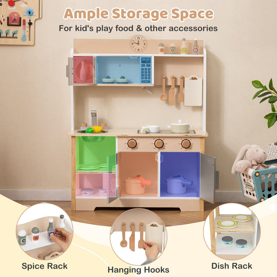 Wooden Play Kitchen Cooking Toy Playset for Kids-White