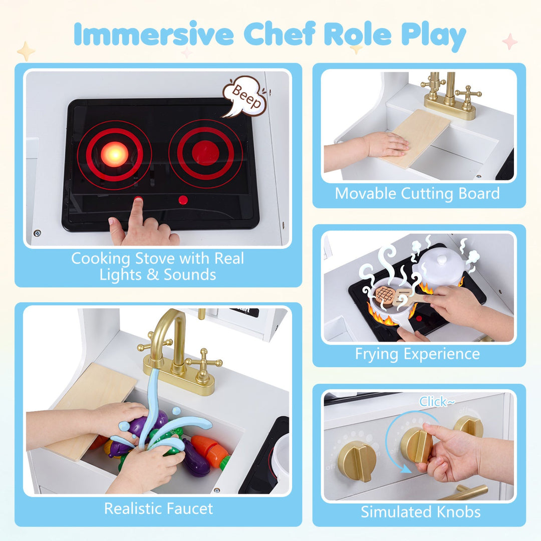 Wooden Play Kitchen with Lights & Sounds for Kids Ages 3+