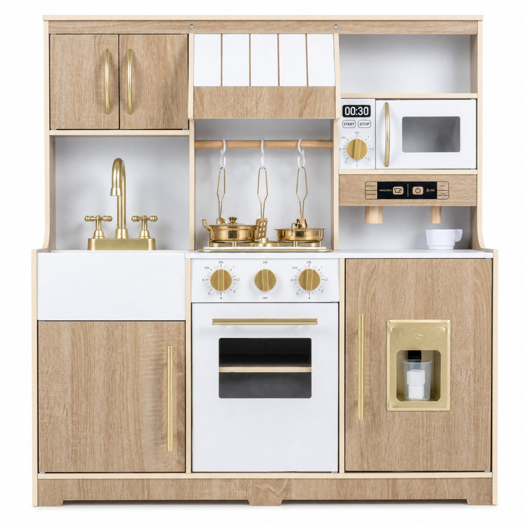 Wooden Play Kitchen Set with Lights & Sounds for Toddlers