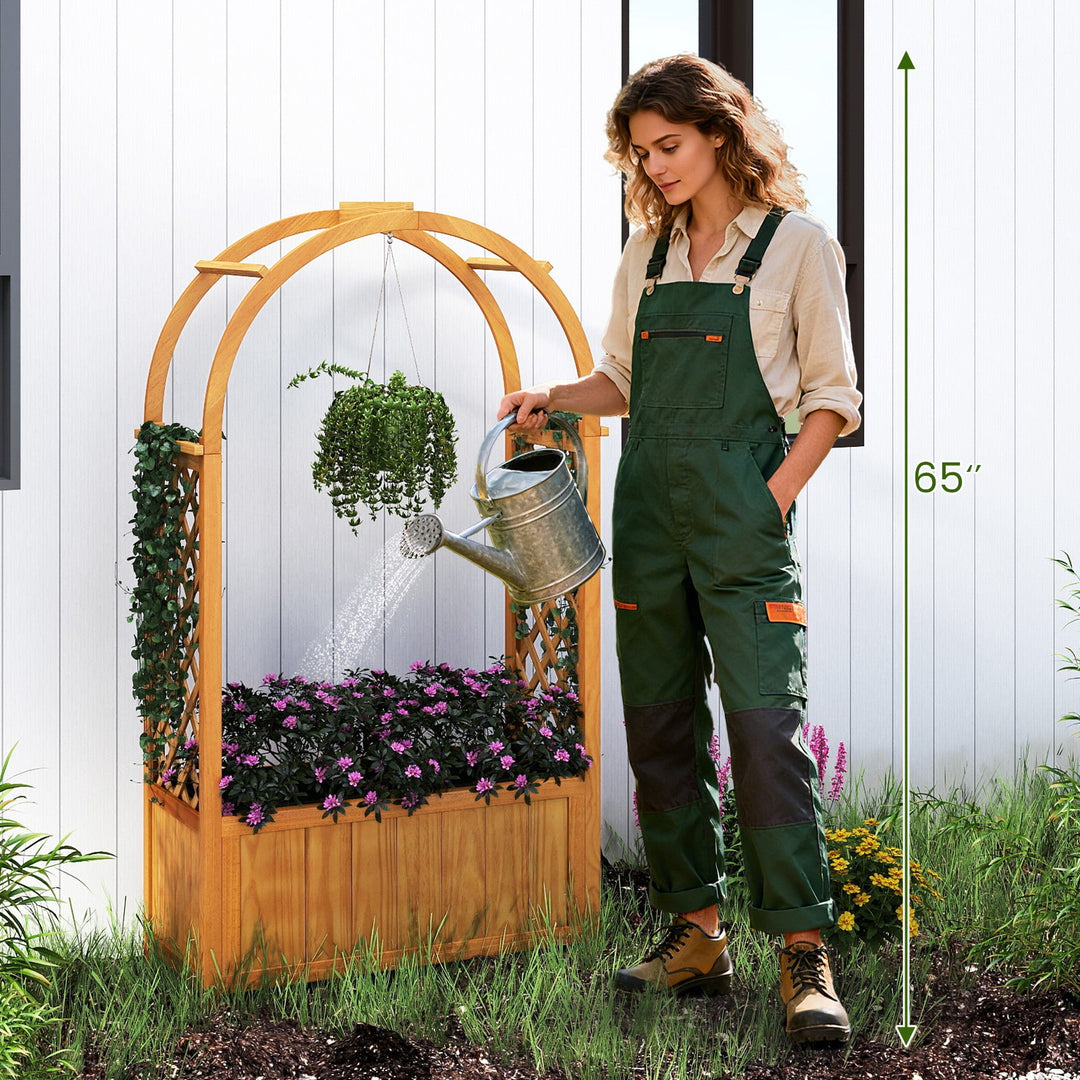 Wooden Raised Garden Bed with Lattice Trellis and Arched Roof-Orange