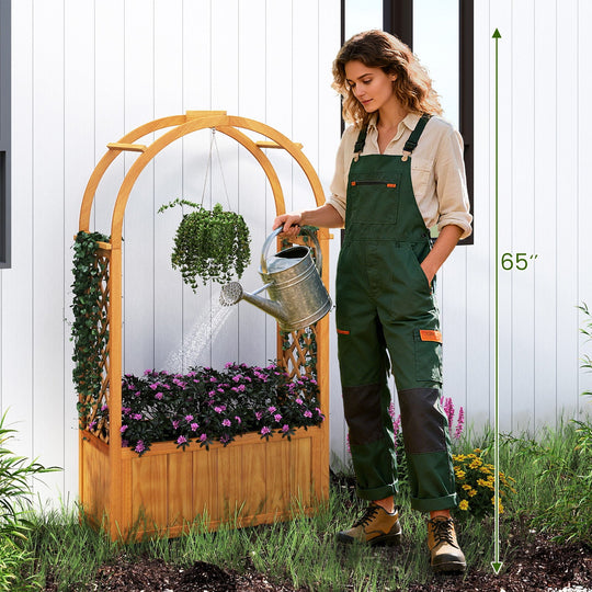 Wooden Raised Garden Bed with Lattice Trellis and Arched Roof-Orange