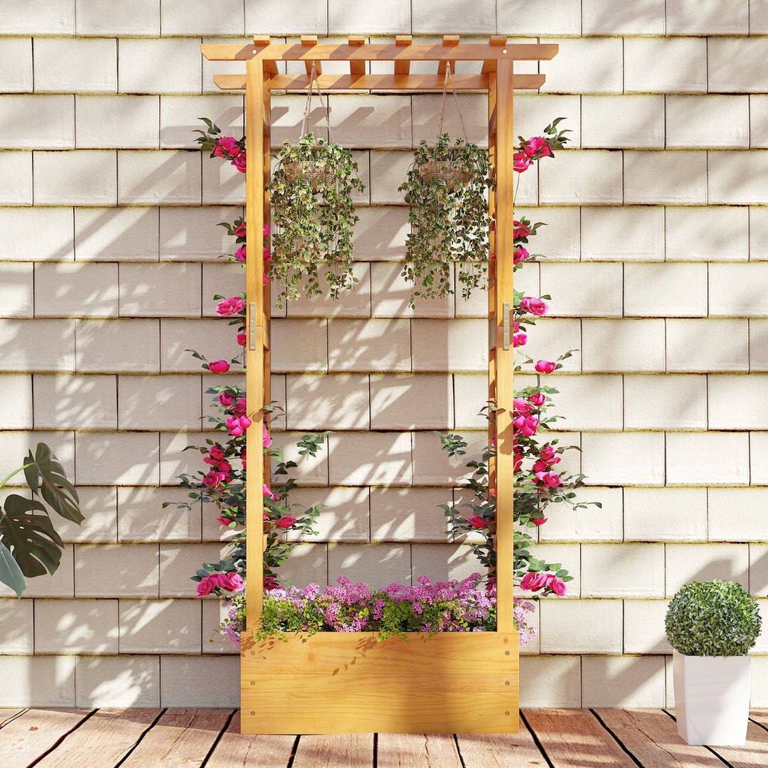 Wooden Raised Garden Bed with Lattice Trellis and Hanging Roof-Orange