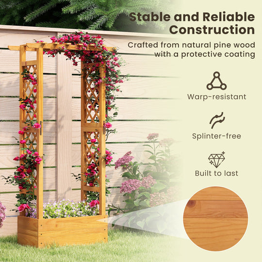Wooden Raised Garden Bed with Lattice Trellis and Hanging Roof-Orange