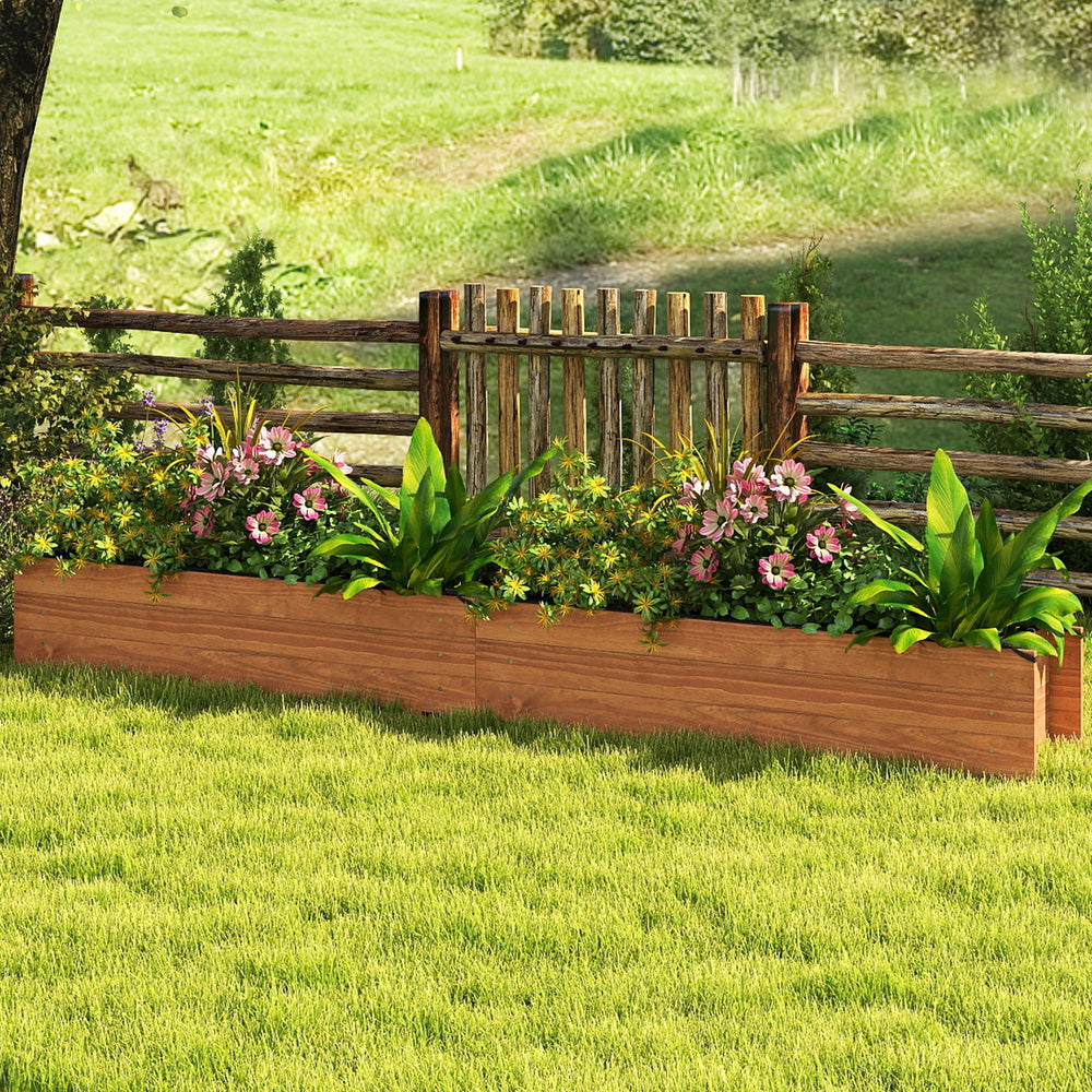 Wooden Raised Garden Bed with Drainage Holes and Liner Elevated Rectangular Planter Box-Orange