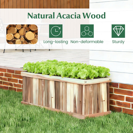 Wooden Raised Garden Bed Natural Acacia Wood Rectangular Planter Box with Drainage-Natural