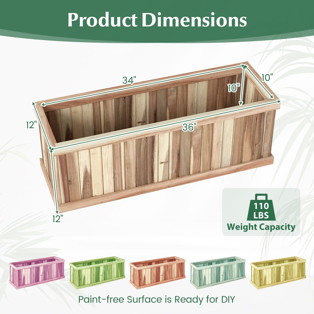 Wooden Raised Garden Bed Natural Acacia Wood Rectangular Planter Box with Drainage-Natural