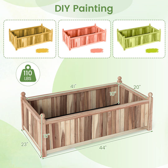 Wooden Raised Garden Bed Natural Acacia Wood Rectangular Planter Box with Liner-Natural