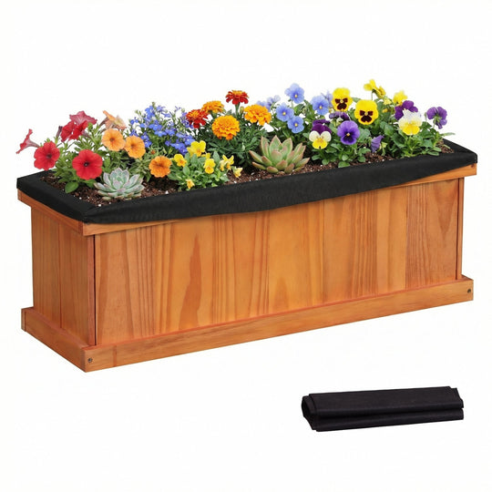 Wooden Raised Garden Bed with Drainage Holes and Liner Solid Fir Wood Planter Box