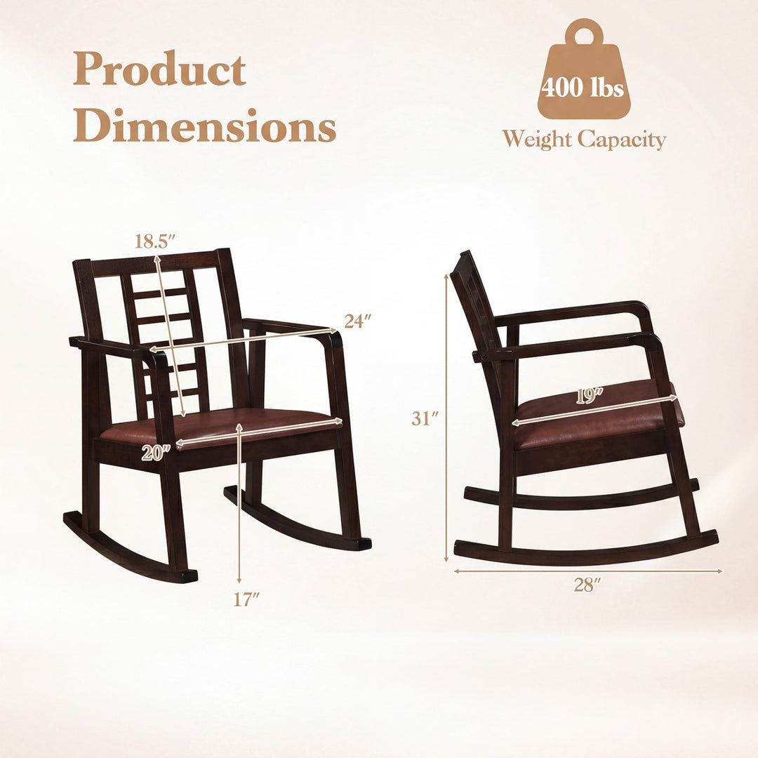 Wooden Rocking Chair with Upholstered Seat and Ladder Back