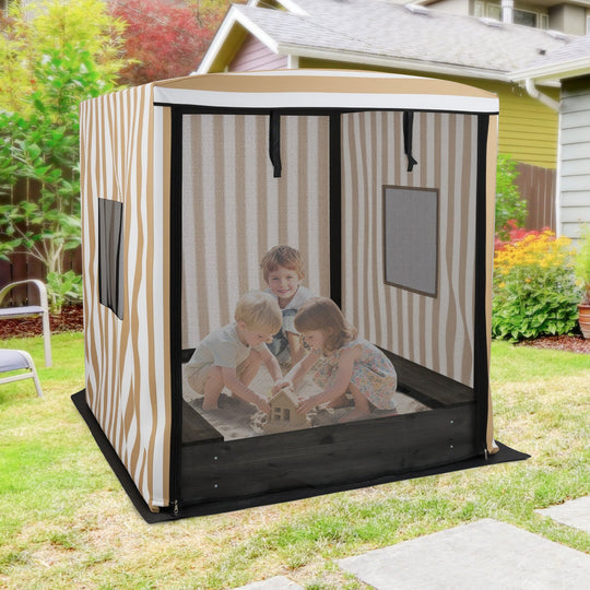 Wooden Sandbox with Canopy for Children 3+ Years Old-Brown