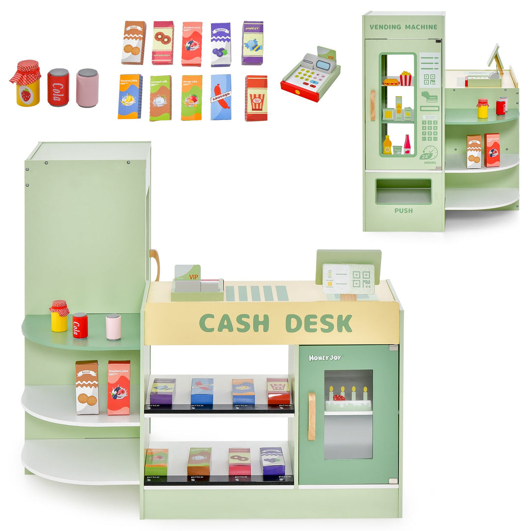 Kids Wooden Supermarket Play Toy Set with Checkout Counter
