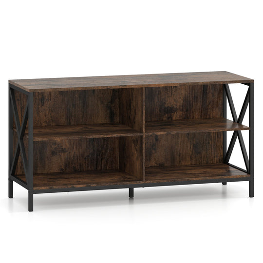 Wooden TV Stand Entertainment for TVs up to 55 Inch with X-Shaped Frame