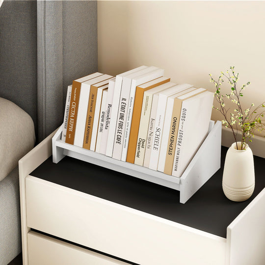 Wooden Tilting Bookcase Small Desktop Bookshelf Organizer for Magazines-White