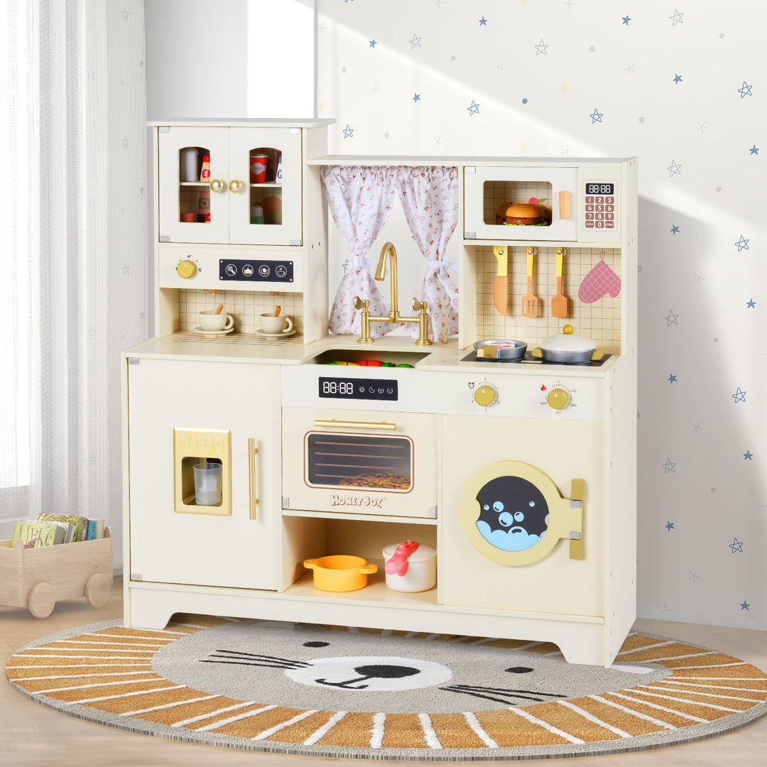 Wooden Toy Kitchen Playset with 14 Accessories for Aged 3+ Years-Beige