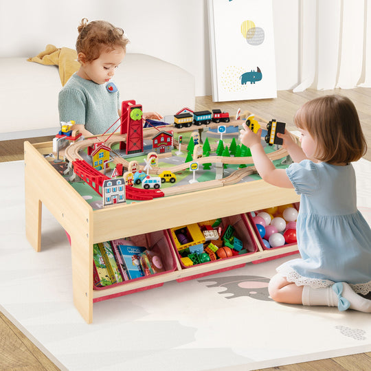 Playroom Bundle: Wooden Train Table + Stuffed Animal Storage