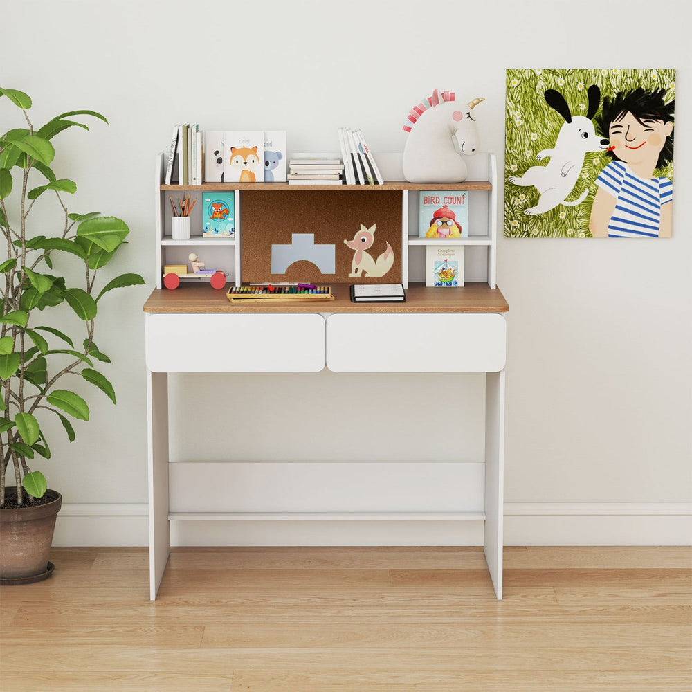 Kids Writing Desk with Cork Board and Charging Station