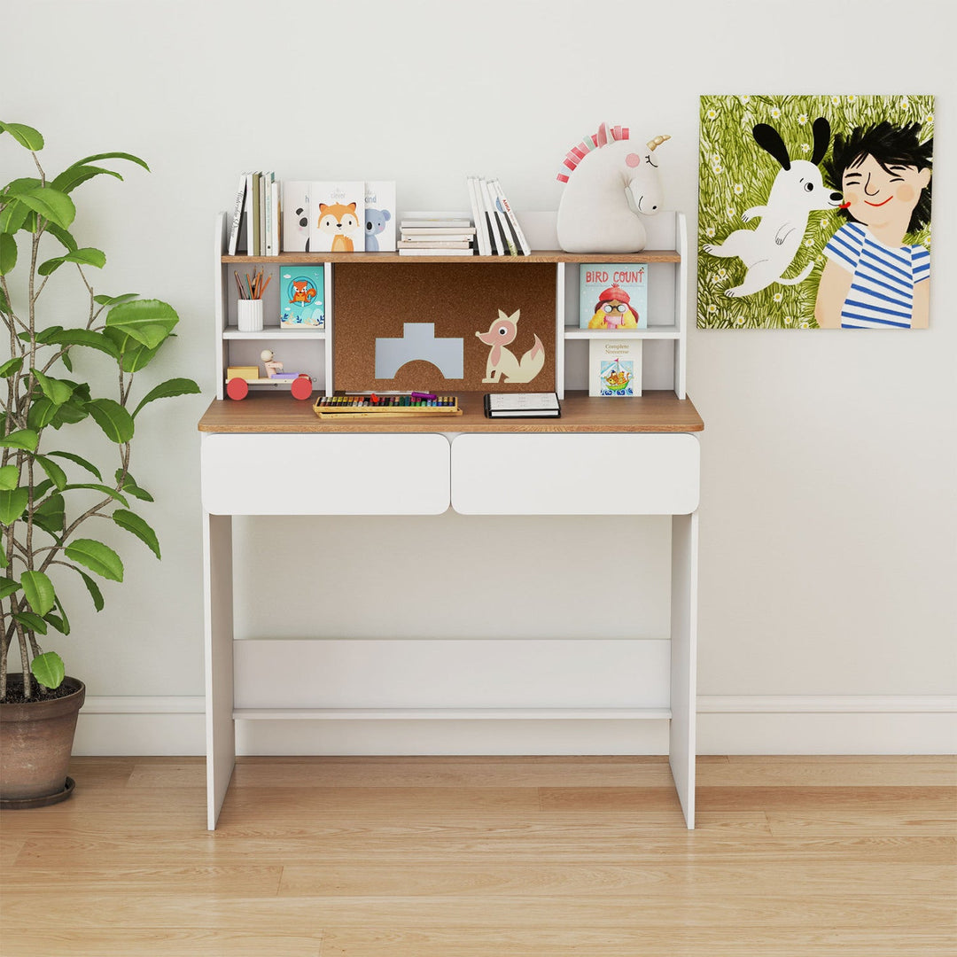 Kids Writing Desk with Cork Board and Charging Station