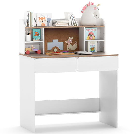 Kids Writing Desk with Cork Board and Charging Station