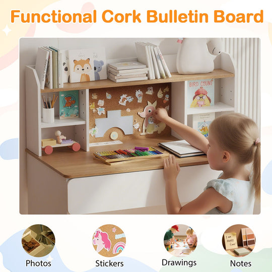 Kids Writing Desk with Cork Board and Charging Station