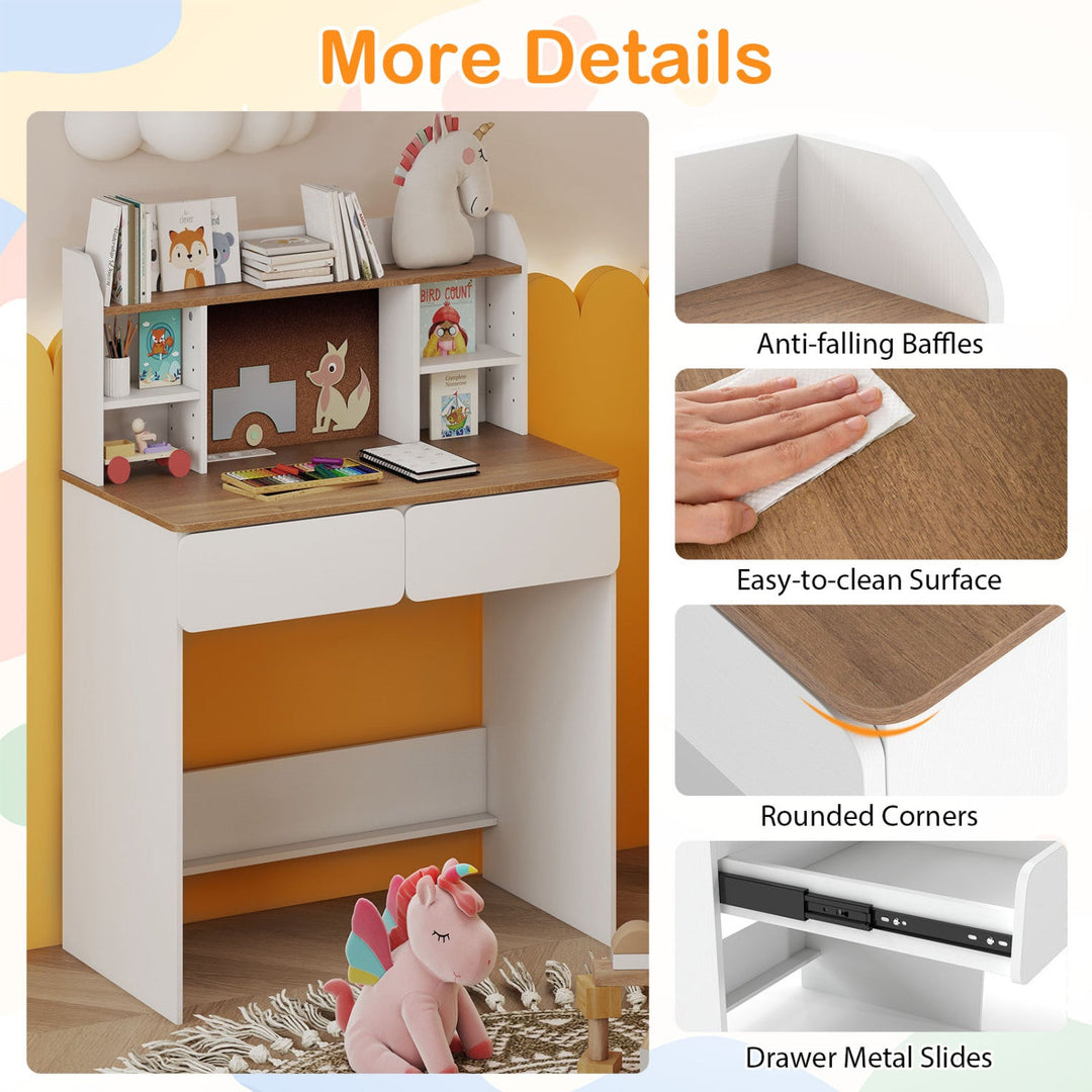 Kids Writing Desk with Cork Board and Charging Station