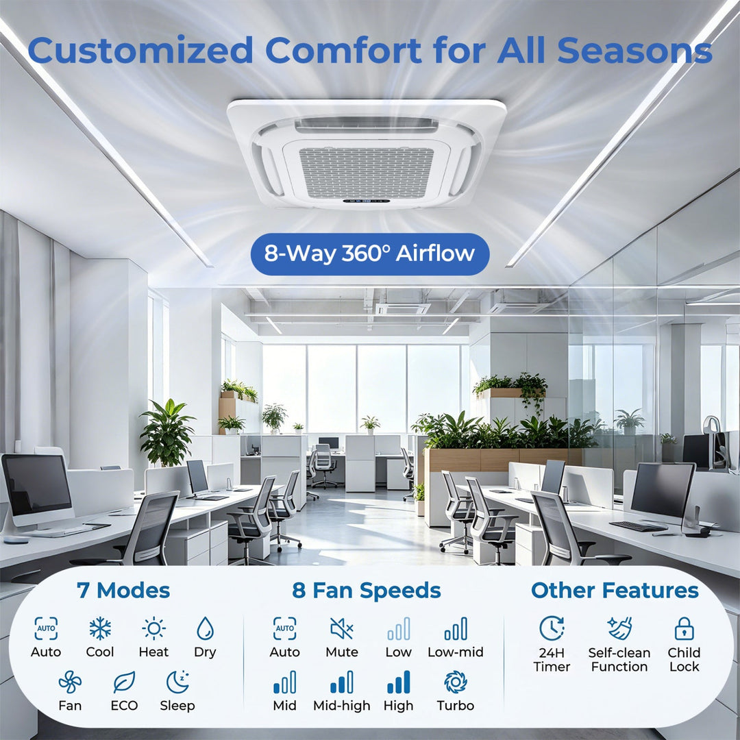 X-Pro 35000 BTU 4 Zone 22.5 SEER2 Ceiling Cassette Mini Split AC