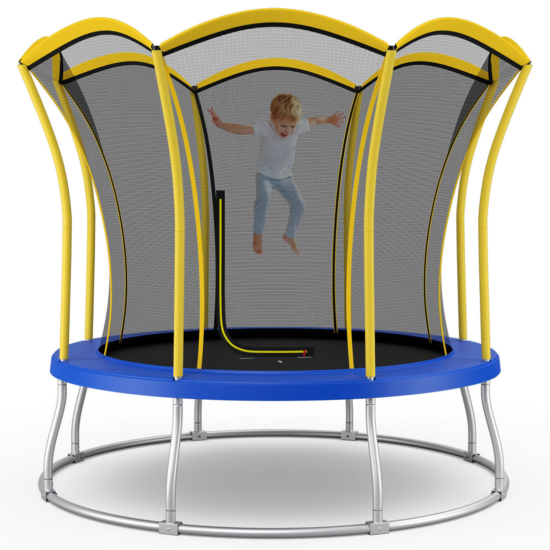 8 Feet Outdoor Unique Flower Shape Trampoline with Enclosure Net-Yellow