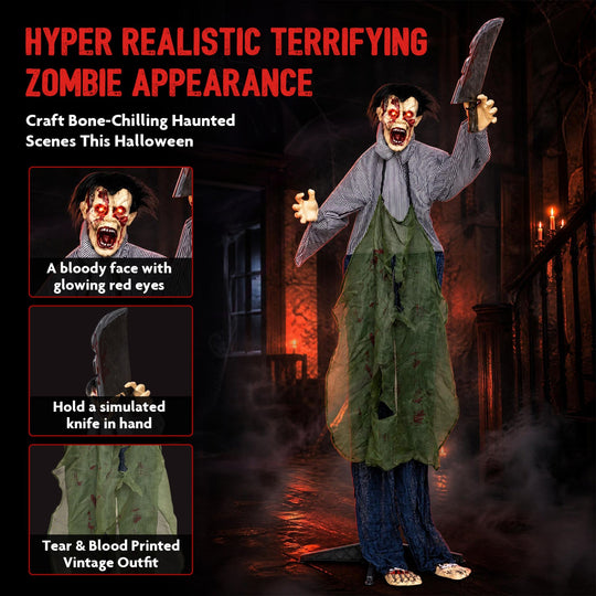 Life-Size Zombie Halloween Decoration with Glowing Eyes