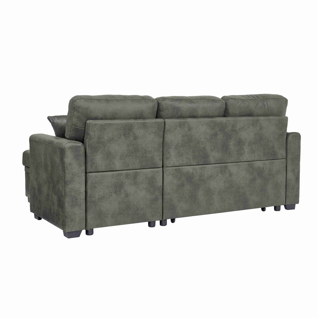 Sleeper Sofa with Pull-Out Bed, L-Shaped Sectional Couch with Reversible Chaise and Storage, Foil Fabric Upholstered Sof