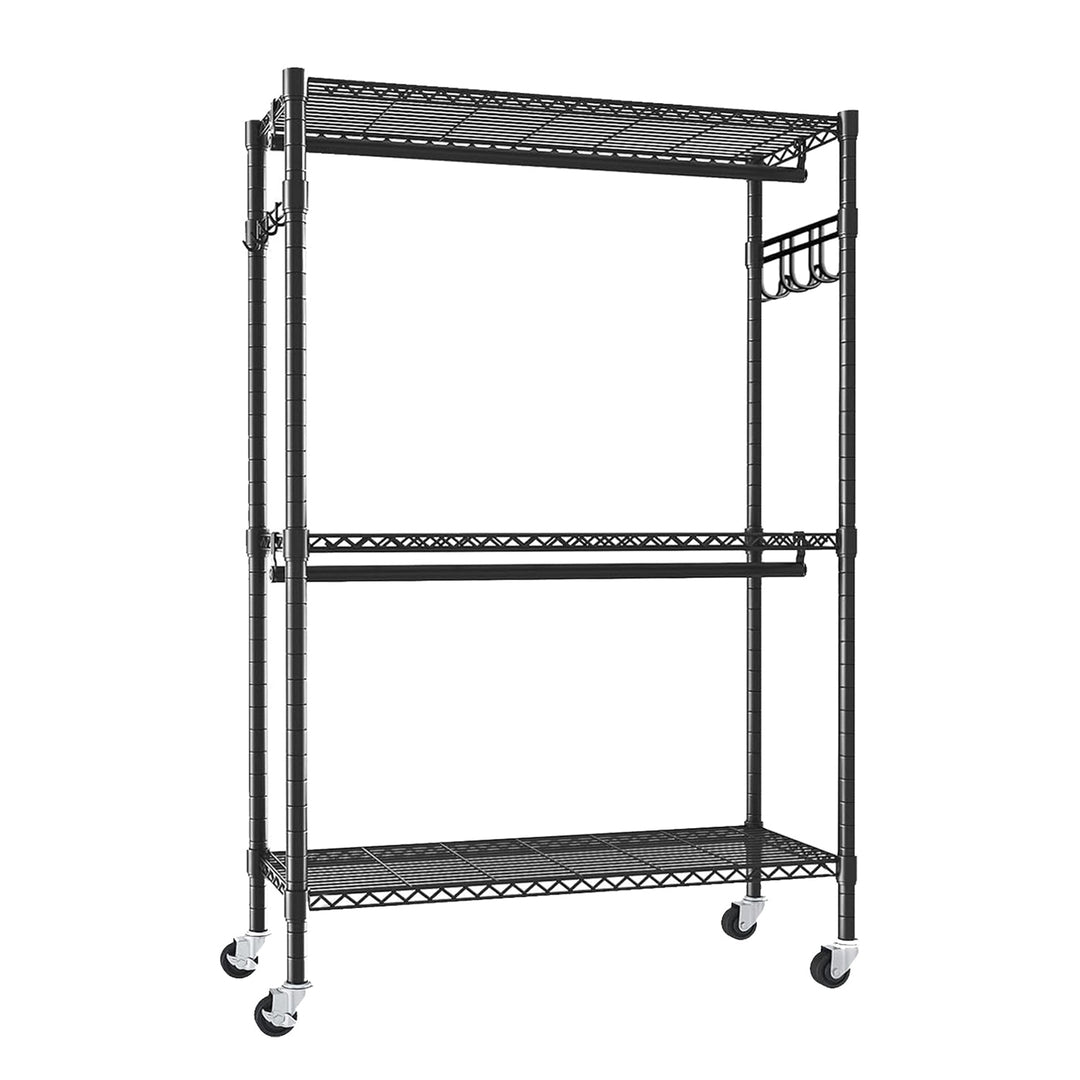 Rolling Clothes Rack with Shelves and Lockable Wheels