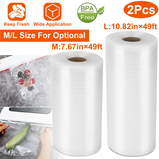 2 Rolls of Vacuum Sealer Bags 10.82inx49ft BPA Free Safe Vacuum Bags Keep Fresh Vacuum Machine (L)