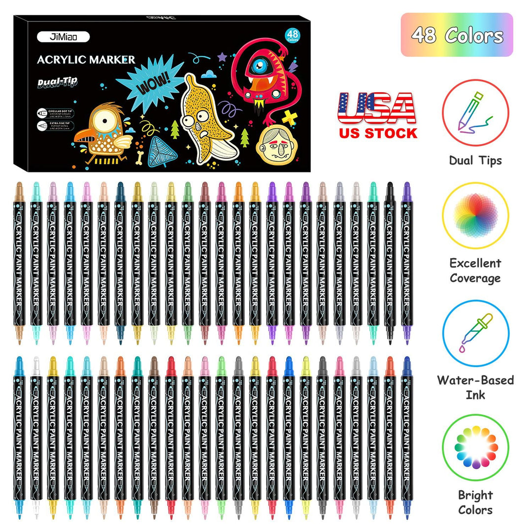 Dual Tip Acrylic Paint Markers Set - Water-Based & Quick-Dry