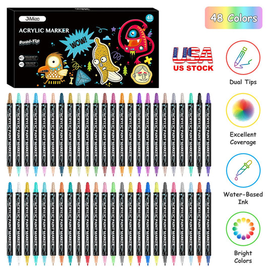 Dual Tip Acrylic Paint Markers Set - Water-Based & Quick-Dry