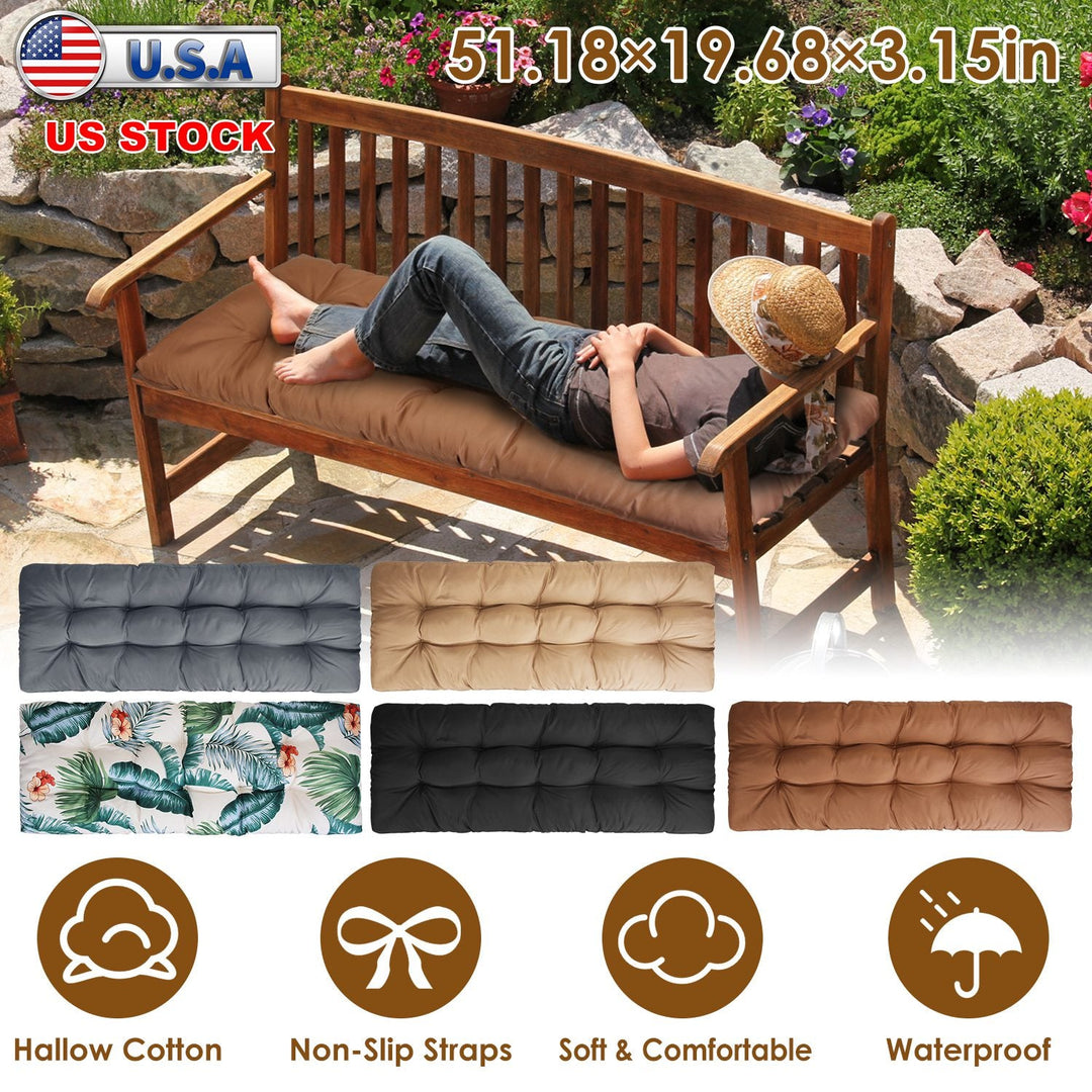 Bench Seat Cushion For Indoor Outdoor Furniture Non Slip Long Chair Cushion with Ties Strap Waterproof Swing Cushion 51.18x19.68IN For Garden Patio Ba
