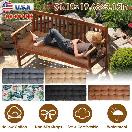 Bench Seat Cushion For Indoor Outdoor Furniture Non Slip Long Chair Cushion with Ties Strap Waterproof Swing Cushion 51.18x19.68IN For Garden Patio Ba