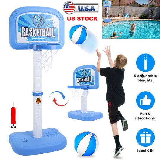 2 In 1 Poolside Basketball Game Set Pool Basketball Goal Indoor Outdoor Kids Basketball Court Water Basketball Toy with 2 Balls Gift for Boys Girls Ag