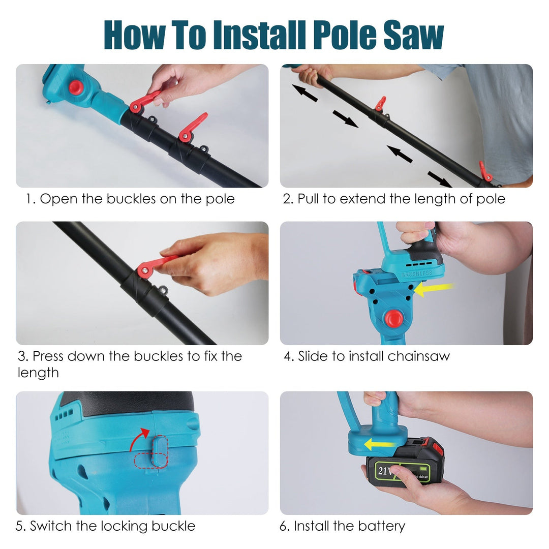 2-in-1 Cordless Pole & Mini Chainsaw, 21V 6" Brushless with Extension Pole & Auto Oiler