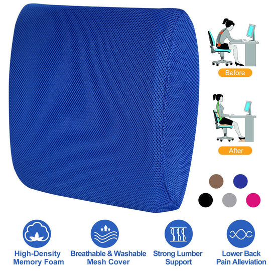 Lumbar Support Pillow Memory Foam Back Cushion with 3D Mesh Cover for Car Office Chair