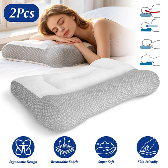 Ergonomic Bed Pillow with Dual Height Design & Breathable Mesh