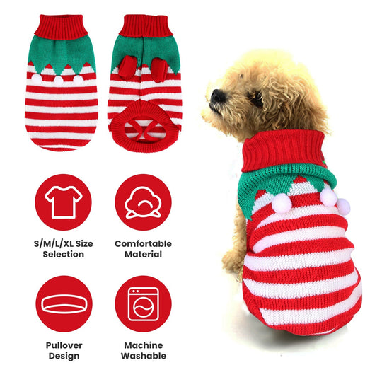 Pet Christmas Turtleneck Sweater Dog Cat Christmas Clothes Snowman Stripes Costume Winter Holiday Sweater for Small Medium Kitten Puppy Cats Dogs
