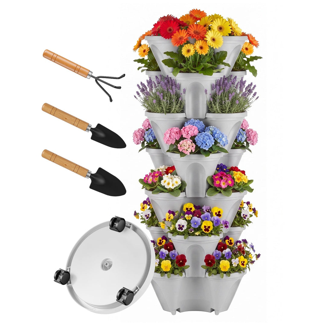 7-Tier Stackable Vertical Planter with Wheels and Drainage