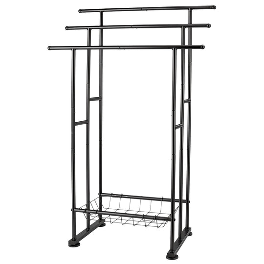 3-Tier Freestanding Towel Rack with Storage Basket - Black