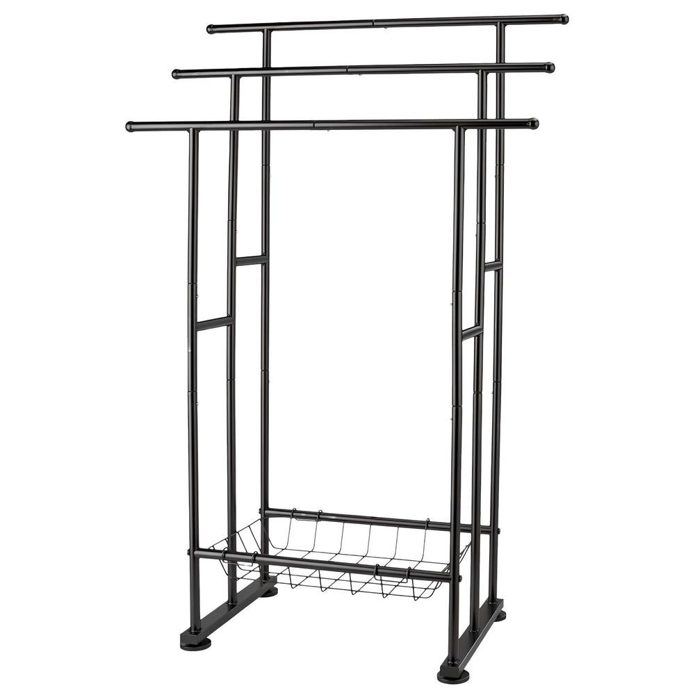 3-Tier Freestanding Towel Rack with Storage Basket - Black