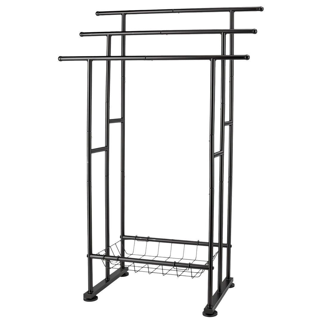 3-Tier Freestanding Towel Rack with Storage Basket - Black