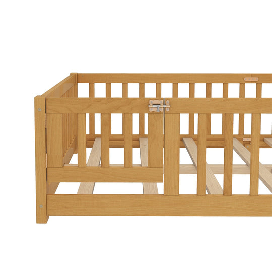 Montessori Floor Bed with Safety Guardrails and Lockable Door