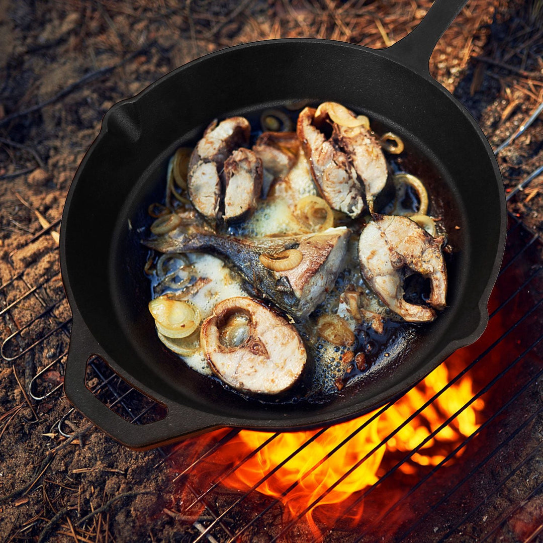 Pre-Seasoned Cast Iron Skillet Oven Safe Cookware Heat-Resistant Holder 12inch Large Frying Pan Non-Stick Like Surface Cooking Frying Searing Baking
