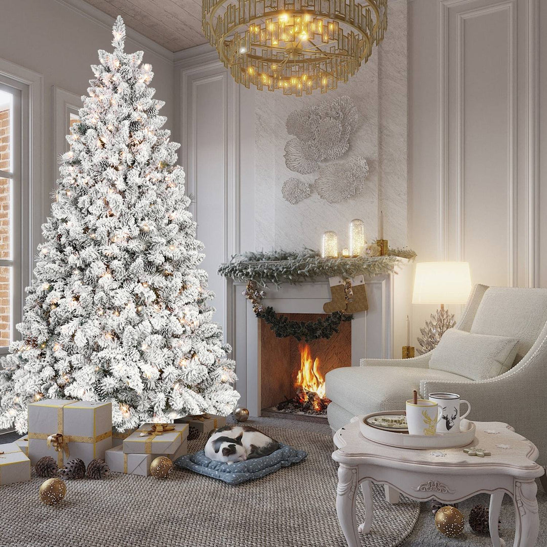 5FT Pre-Lit Flocked Christmas Tree with 300 Warm White LEDs