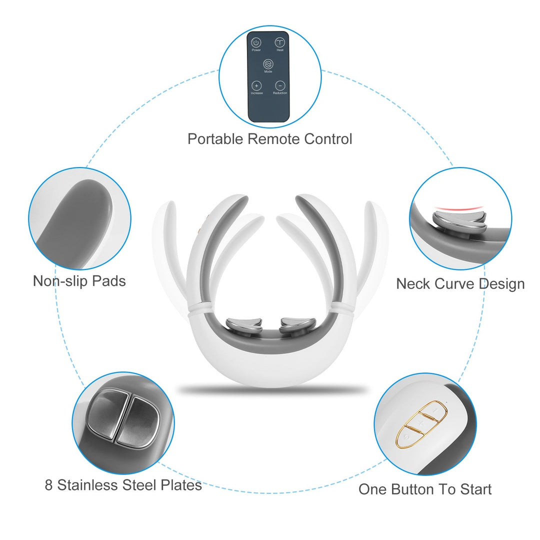 8-Head Cordless EMS Neck Massager – Heat, 6 Modes, 15 Intensities, Remote