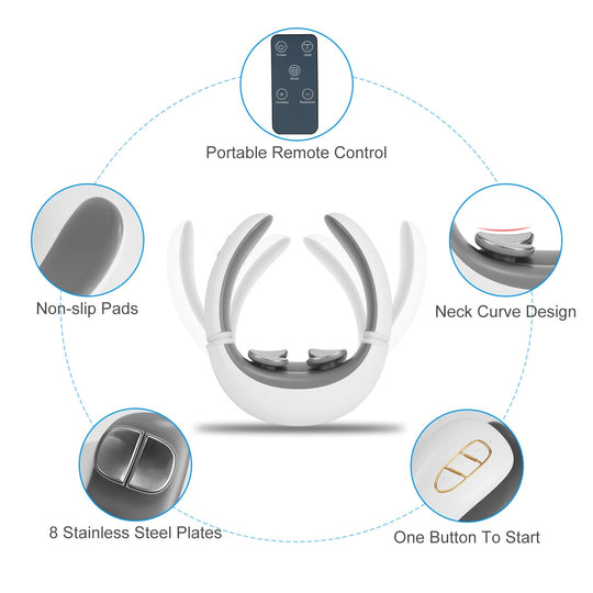 8-Head Cordless EMS Neck Massager – Heat, 6 Modes, 15 Intensities, Remote