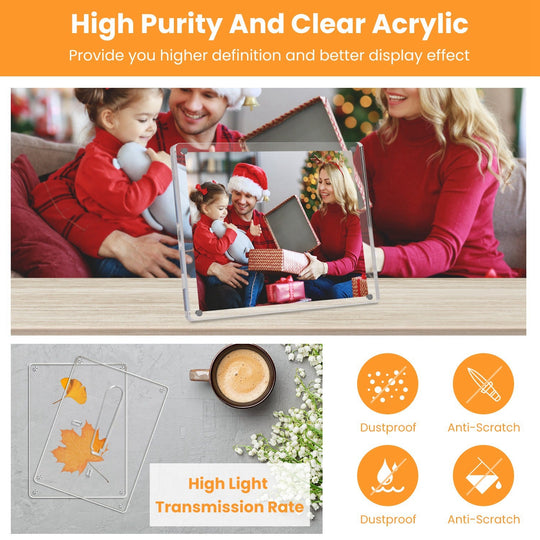 4Pcs Acrylic Photo Frames 5x7In Photo Display Vertically Horizontally Free Standing Desktop Picture Frame High Definition Magnetic Frameless Photo Hol