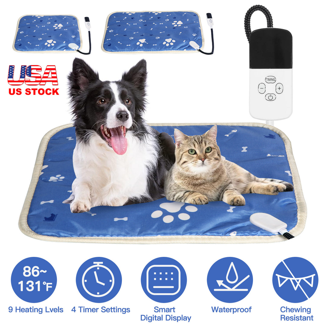 Pet Heating Pad Electric Dog Cat Heating Mat Waterproof Warming Blanket with 9 Heating Levels 4 Timer Setting Constan On Function Chewing-resistant S/